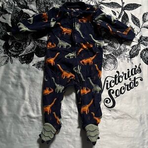 Carter's navy blue dinosaur baby boy fleece onesie with dino footsies
